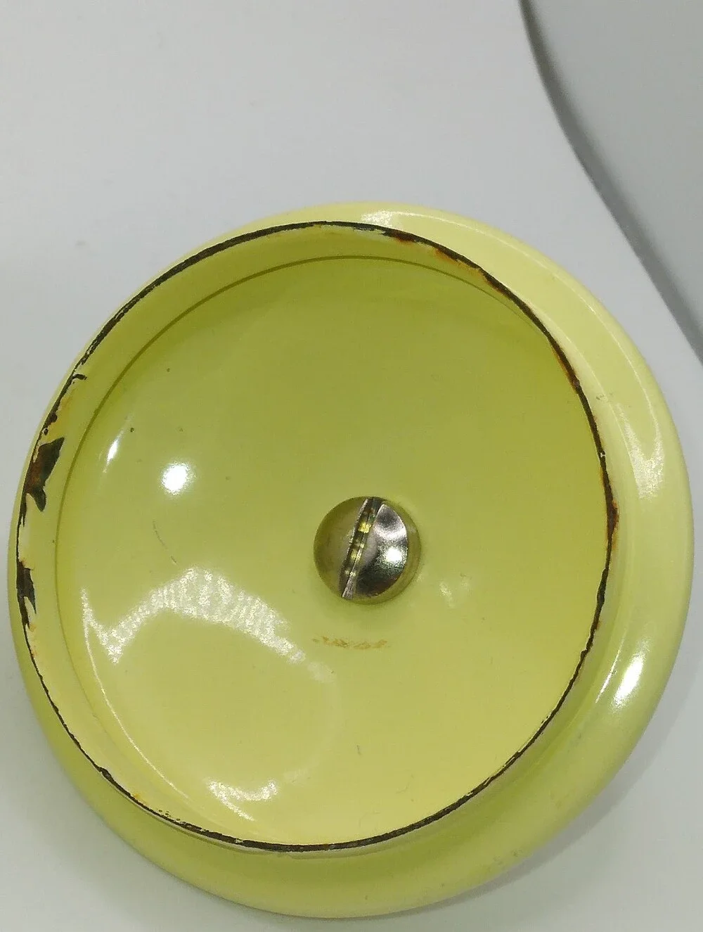 Vintage Yellow Enamelware Coffee Pot, 6 Inches, Bakelite Knob, Black Trim, READ